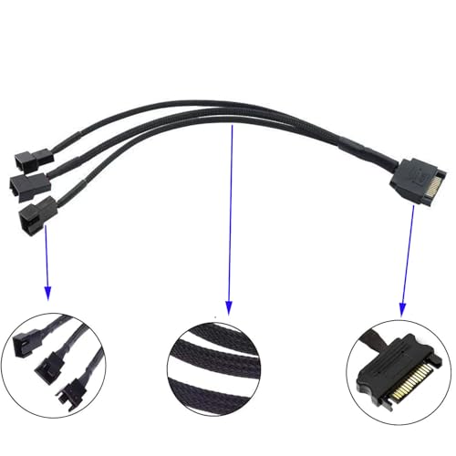 5 stuks SATA Fan Power Cable, 15 Pin SATA tot 3 x 3 Pin/4 Pin, 12V PC Case, Fan Splitter PWM Adapter voor Ventilator, PC, Power Cable voor koeling huisvesting voor 3