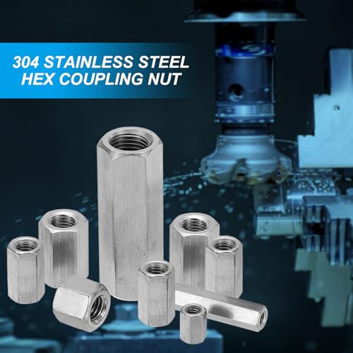 M10 x 1,25-Pitch 304 RVS Hex Clutch Noten, 6st 35mm Lengte Volledige Thread Connecting Elements, Silver Tone 5