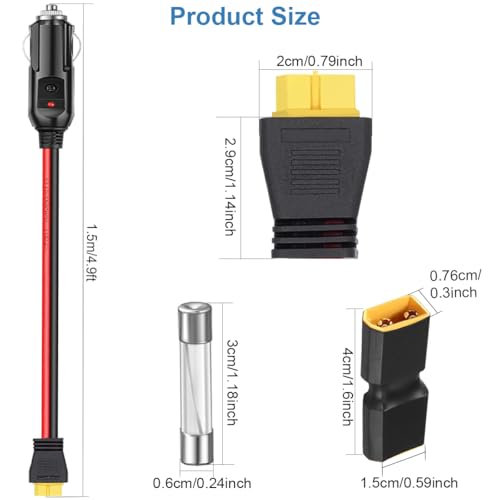 XT60 Bus to Sigaret Lighter Plug Extension Cable, 14 AWG XT60 Car Charging Cable, voor Solar Panel, Portable Power Supply, Chargers (4.9 Feet)
