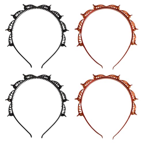 4 st. Double Bangs Hairpin, Twist en Clip Headband Multi-layer Hollow Geweven hoofdbanden Teeth Comb Hair Hoop Hoofdband met Clips bevestigd Haarspeld Hoofdbanden voor vrouwen