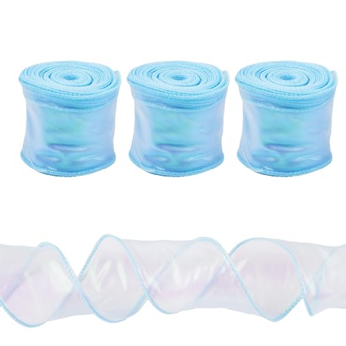 3 Rolls Polyester Iridescent Ribbon 60mm Sparkling Sheer Chiffon Ribbon Glittering Organza Ribbon voor Bouquet Wrap Bows Krans Decoratie DIY Crafts, Sky Blue