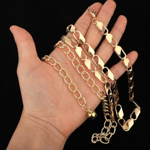Women Metal Waist Chain Belt, Verstelbare broek ketting Link body meisjes broek lange riem voor Jeans broek jurk (Goud) 5