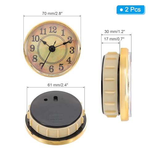 2,8 inch 70mm Kwarts klok inzetstuk, 2 st ronde kwarts beweging miniatuur klok mini Arabische cijfers klok passen 61mm/2.4" diameter gat voor vervanging huis, goud toon / geel, stijl 7