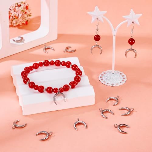 Metalen Crescent Charms 304 Roestvrij staal Dubbele Horn Dangle Charms Gladde ketting Charms Hangers voor DIY sieraden maken, Stainless Steel, Stainless Steel