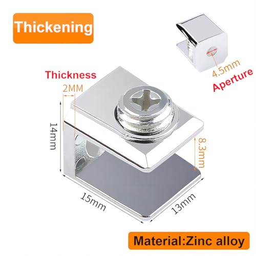 16 Stuks Glazen Klem, Zink Legering Glazen Klem, Verstelbare Spiegel Clips, voor Hout / Glas Plank 3-8mm Dikte, met Schroeven 3