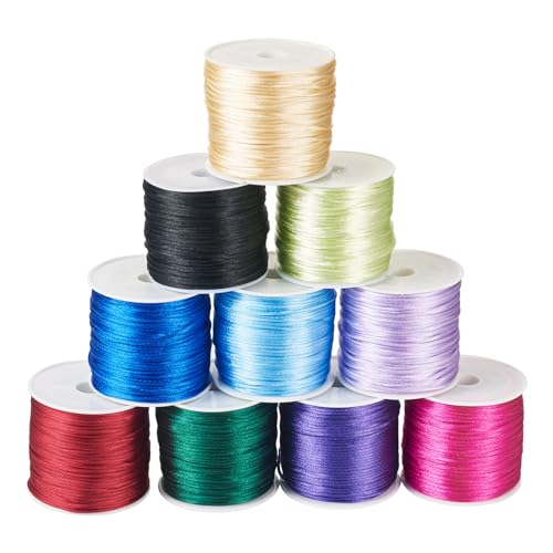 10 Rolls 1mm Rattail Satin Nylon Trim Cord - Silk Kralen String voor Chinese Knoppen, DIY ambachten, Macrame Vriendschap armband en sieraden maken