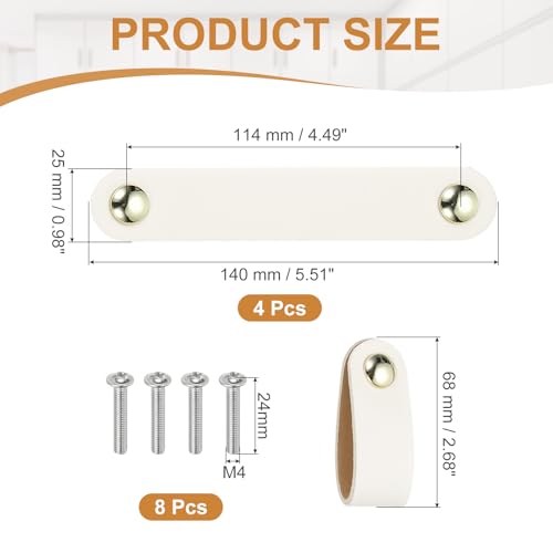 Lederen Lade Pulls, 4 stuks Lederen Handvat Dubbele Hole Cabinet Dresser Knobs met Schroef voor Badkamer Keuken Dresser Kabinetdeur, Wit
