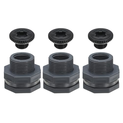 PVC Bulkkop Past met Plug G 3/4, 3 stuks Dubbele Threaded Bulkhead Water Tank Connector met PVC Afdichting pakking voor Rain Bucket, Spoelen, Aquariums, Grijs