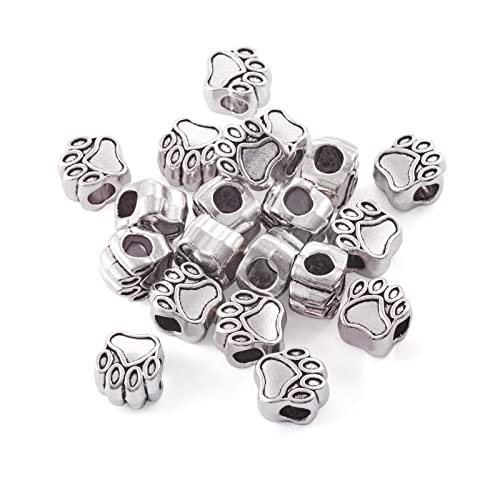20 st Tibetan Style Paw Print Europese kralen Antiek Zilver Groot Hole Hond Paw Footprint Metalen Spacer Charms kralen voor ketting armband sieraden Craft Making