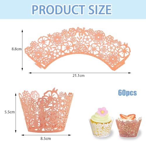 60 stuks Cupcake Wrappers Kant papier bakken Cups Liners Artistieke Bloemen gevallen Filigree bruiloft cupcake papier muffin kopjes voor bruiloft verjaardag feest verjaardag verjaardag decoratie (3