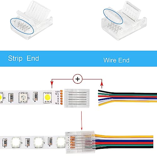 10st LED Light Connector 6Pin 12mm LED Strip Connector Solderless met 16.4ft DC 12V leddraad voor waterdichte of niet-waterdichte 12mm brede LED transparante spoorverlichting 4