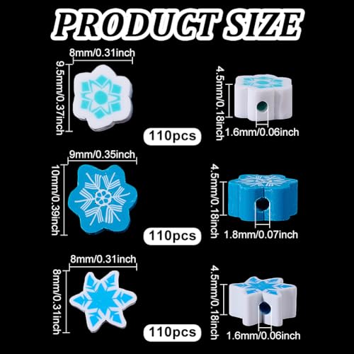 330Stuks 3 Styles Sneeuwvlok kralen, Kerstmis Polymer Klei kralen schattig blauw wit Kerstmis Flat Lose Spacers voor sieraden maken DIY armband ketting Ambacht Supplies Party Decor