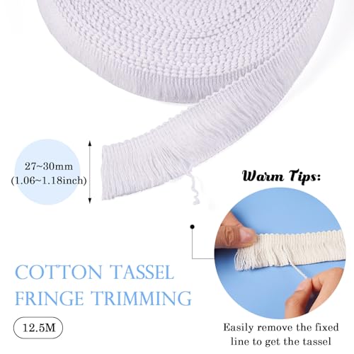12,5M White Cotton Tassel Fringe trimmen Laces Trim Naaien Randen Trimmen Fiber Lace Trim Fringe geborduurd 27-30mm voor Home Decor gordijnen deken 4