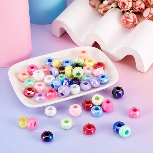 150 st. Big Hole Europese kralen 13.5-15mm Acryl Rainbow Kleur kralen Rondelle Facet Ronde Spacer Kralen Bulk Voor Oorbellen Ketting Ambacht Armband DIY Sieraden Vrouwen accessoire 4