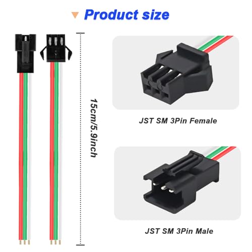 JST SM 3 Pin Connector voor WS2812B WS2812 WS2811, 22AWG LED Plug/Bush Adapter Open Wire (60PCS)