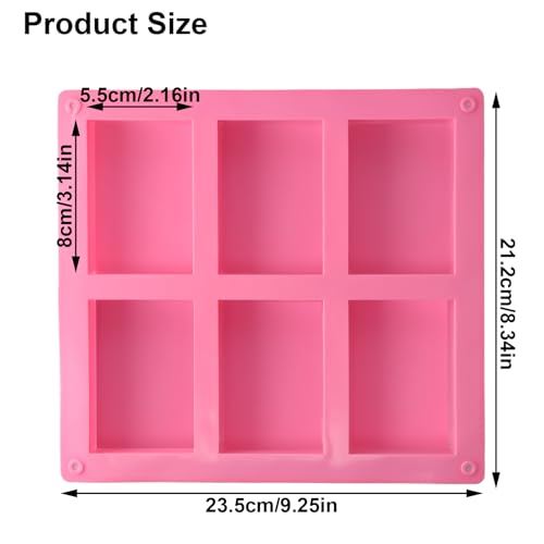 Verpakking van 3 DIY Zeepvormen, Siliconen Vorm, 6 Uitsparingen, Rechthoekig, 3 Kleuren, Siliconen Vorm, Geschikt voor Zeep, Handgemaakte Zeep, Zeep Vormen (Roze, Blauw, Paars