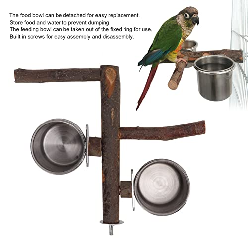 Vogels Voeder 33cm Papegaaien Houten Stand en Roestvrij stalen Tray, Voederdispenser Perches Combinaties Vogelkooi Voeder voor Kleine Middelgrote Budgies Parakeet Cockatiel
