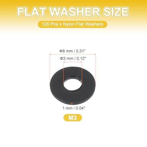 M3 Nylon Platte Afdichtingen, 120 st 3mm ID 8mm OD 1mm Dikke Plastic Afdichtingen Platte Ronde Afdichtingen Afdichtingen Vervanging, Zwart