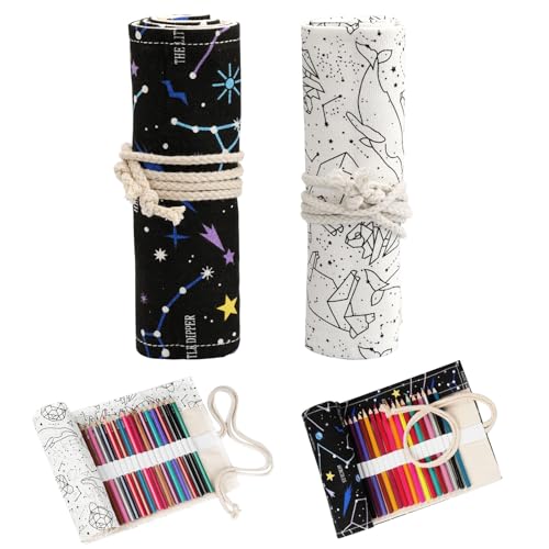 36 Holes Canvas Pen Roller, 2 stuks Pen Roller, Canvas Potlood Wrap, Constellation Pattern, Potlood Wrap Potlood Case Roll, voor kunstenaars, Schilderen, Schetsen, Studenten