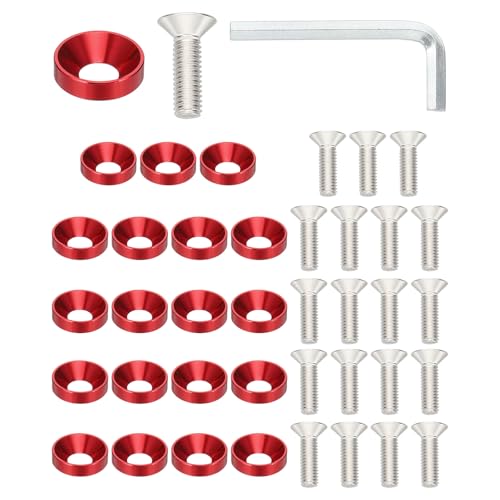 M6 afwerking zinkplaat Set, 30 st Aluminiumlegering Platte kop Schroeven Bolts Seal voor mechanische accessoires DIY Modellen Wijn Rood