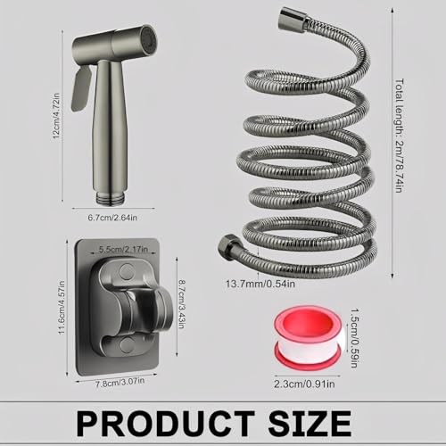 Hoge druk Nozzle Hand Douche Toilet met 2 m Roestvrij stalen slang, 304 Roestvrij stalen Bidet Sprayer voor Toilet, Donkergrijs, Hand Bidet Spray Kit, voor Badkamer, Keuken, Hotel