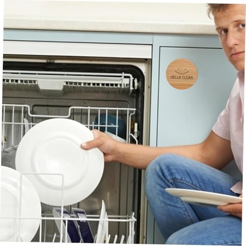 Zee 2PCS Bamboe Vaatwasmachine Magneet Ronde Keuken Vaatwasser Magneet Clean Dirt Sign (B)