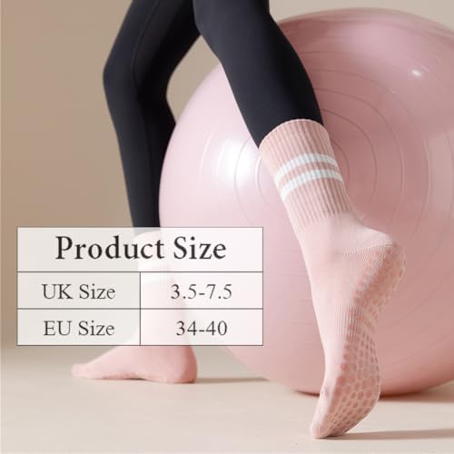Non-slip Yoga Sokken Unisex Pilates Sokken met Grip Long Sokken Dubbele strepen Sweat Absorptie Katoen Volledige Toe Sokken voor Dans, Barre Ballet Fitness, Home
