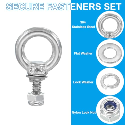 M4 x 11mm oogschroeven met noot, 6 Pack 304 Roestvrij staal tillen schouders, Eyebolt Lift draadschroeven voor opknoping, zilver