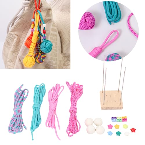 Monkey Fist Making Material Pack Paracord Ball Weaving Kit, DIY Wood Beads Keychain Tool met Tutorial voor Outdoor Adventures