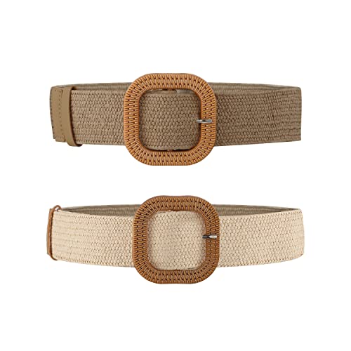 2pc gevlochten broek riemen voor vrouwen jurken, stro elastisch stretch broek riemen zomer strand jurk riemen vrouwen gevlochten houten gevlochten gesp brede broek banden voor vrouwen jurken