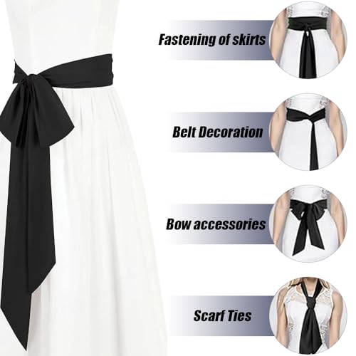 Dames Satijnen Belt, 2 stuks, zwart en marine blauw, 9.5x250cm, elastische sash voor bruiloft, feest, cosplay, zwart, marine blauw, S, zwart, marine blauw 3