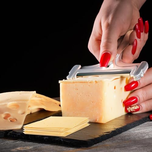 Cheese Slicer Set, verstelbare Dikte Iron Hand Cheese Slicer met 4 extra Wires en Key Food Cutter voor Butter Cheddar Mozzarella (Frosted Silver) 3