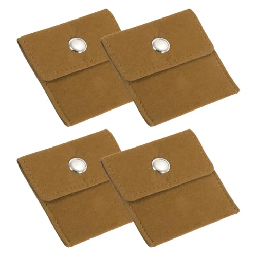 3x7 Inch sieraden zak, 4 Pack fluweel zakjes Snap knoop draagbare opslagzak voor oorbellen armbanden ketting ringen horloge, geel
