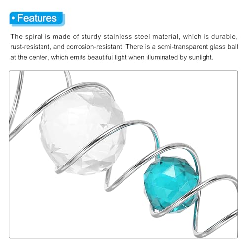 33cm Spiraalstaart, Roestvrij stalen Windspins Stabilizer met 2 glazen Globes, Prism en Hangende Swivel Hook voor binnen en buiten tuin decoratie, Sky Blue 4