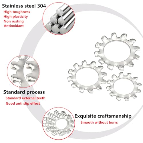 30 stuks tandschijven, roestvrij staal 304 vergrendelringen, buitengetande ringen, M5 ringen, buitenvergrendelingsringen 3