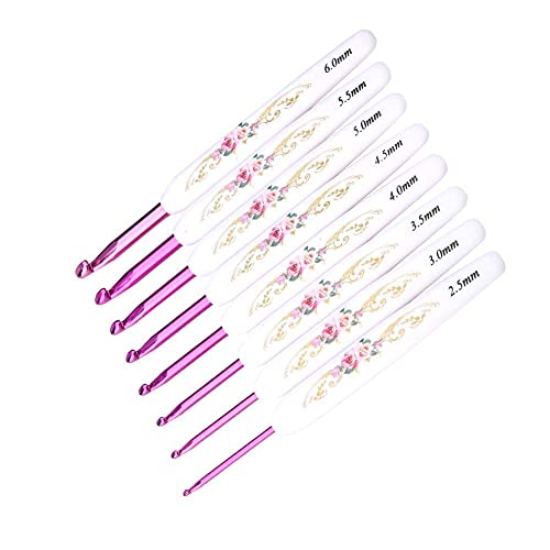 Haak haak set aluminium breinaalden met zachte bloemen print plastic handvat garen weefgereedschap 8 stuks Groot 4