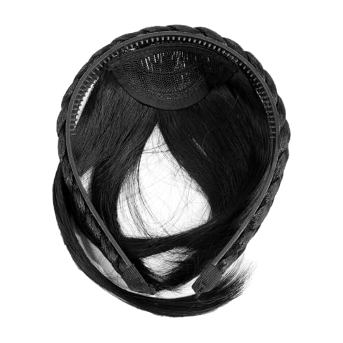 Zwarte pruik Haringbone vlecht pruik Hoofdband Onzichtbare hoofdband met pony Fashion Bangs Pruiken Piece Prachtige haringbone pruik Hoofdband