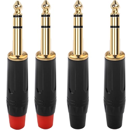 1/4" Audiopluggen 6.35mm Plug TRS Man 1/4" Solder Type Stereoplug voor DJ Mixer Speaker Kabels Gitaarkabel Phono Patch Kabelmicrofoonkabels (4 Pack)