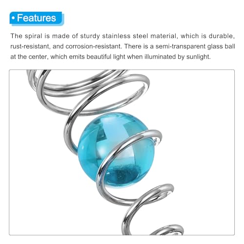 8" Gazing Bal Spiraal staart, Decoratieve Wind Spinners 1 Inch kristal glazen bal met hangende draaihaak voor binnen tuin decoratie, Sky Blue 4