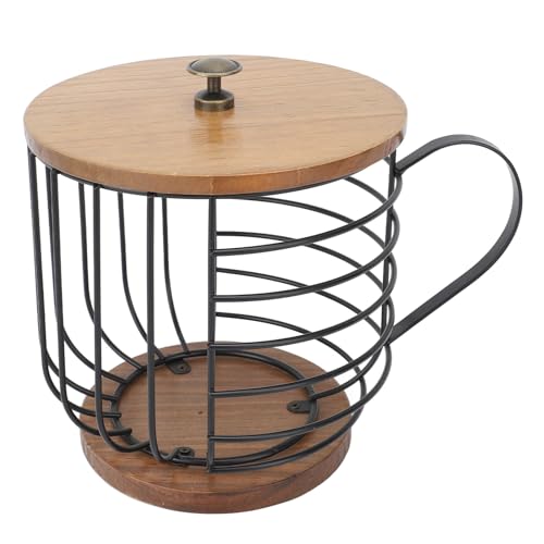 Koffiepod houder, Koffiepod manden, grote capaciteit houten basis, Koffiepod Container, metalen draadhouder Cup met deksel voor Home Bar (zwart)