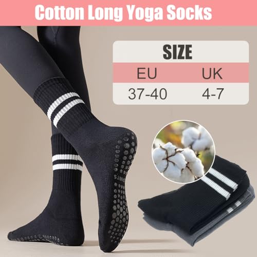Yoga-sokken voor vrouwen, non-slip, 2 paar Yoga-sokken met handvatten, katoen, pilates Gripsokken, valpreventie, strepen Gripsokken, zwart en grijs, 39 EU, zwart en grijs 4