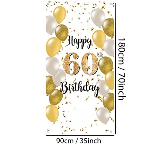 60e verjaardag decoratie achtergrond wit en goud deur decoratie banner stof schild 60e verjaardag feest welkom teken poster man / dames verjaardag decoratie 5