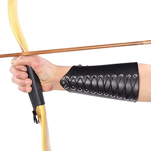 Lederen Boogschieten Armguard Armguard Bracer, Boogschieten Armbeschermer Protectio jacht schieten Lace-up Lederen Armguard voor Compound Recurve Bow Black 4
