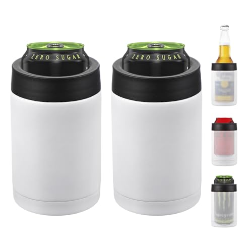 Slim Can Cooler, 2 stuks 12oz Skinny kan geïsoleerd bier sleeve drank houder voor bier soda koffie reguliere bussen en flessen, wit