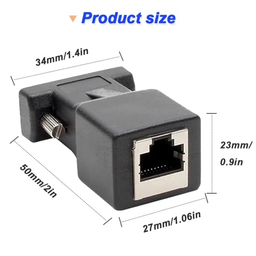 DB9 Plug naar RJ45 Socket, seriële adapter met DB9 Bus naar RJ45 Jack, seriële adapter, 120 Ohm RS232 Ethernet Converter voor standaard 9-Pin RS232 apparaten (pakket van 4)