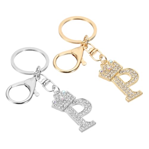 Initial Letter Keychain, 2 stuks, Letter P Crown Design, Crystal Diamond Charm, Decoratieve Alfabet Hangers voor Bag, Rugzak, DIY Craft, Goud/Zilver, Goud/Zilver, Goud/Zilver