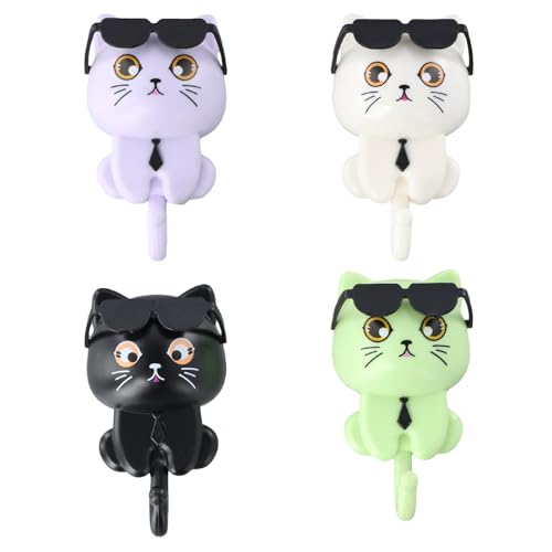 4 Stuks Creative Self-Adhesive Cute Cat Key Hooks Grappige Wall Key Rings Kleding Hooks Kids Kleurrijke Geen Boring Key Rack Kat voor Keuken