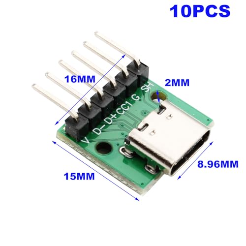 10st USB C Breakout Board naar DIP PCB Adapter Breakout Test Board met gebogen, Pin 2.54mm Pitch, 16 Pin 3.1 Type C tot 6P DIY Converter