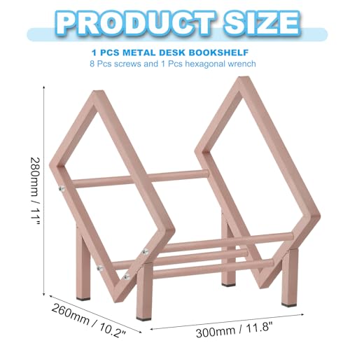 11.8" Tafelblad Boekenkast, Bureaublad Boekenkast Kleine tabel Top Boekenplank Roestvrij stalen Boekenkast Opbergen Organisator Rack voor Bureau Boeken Vinyl Record Holder Magazine, Rose Gold