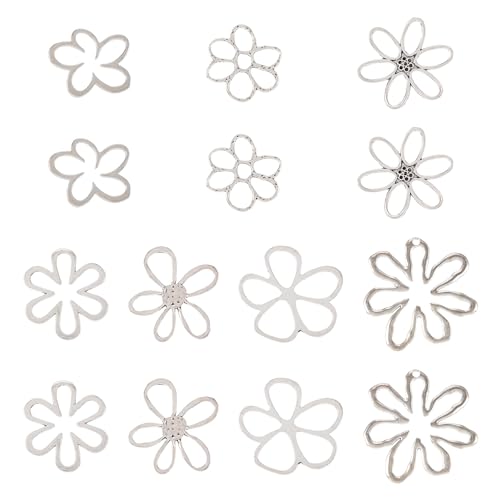 14 st verschillende bloemvorm hangers Hollow Flower Vorm Charms Hollow Flower Frame Hanger voor DIY ketting oorbellen sleutelhanger sieraden maken, Legering Staal, Legering Staal